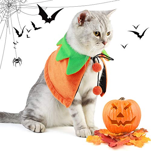 Dorakitten Disfraz para Gato, Disfraz Halloween Gato Disfraz de Calabaza para Gato Mantón para Mascotas con Sombrero de Calabaza para Gato y Perrito, Doble Cara