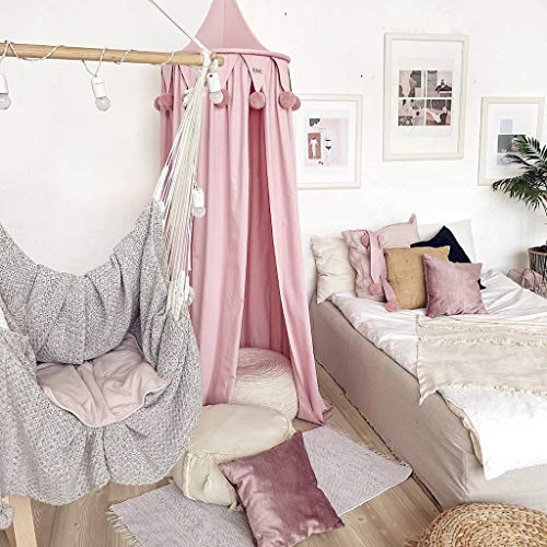 Dosel de cama de princesa con pompones Colgante de gasa Mosquitera para niños Castillo al aire libre de interior Tienda de juegos Tienda colgante Casa Decoración Rincón de lectura