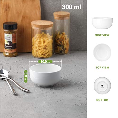 DOWAN Juego de 6 Cuencos de Porcelana, Cantidad de Relleno 300 ml, Cuencos de Aperitivo, Cuencos de Postre, Blanco