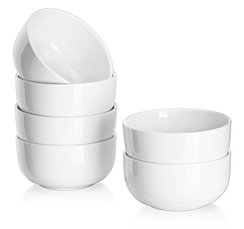 DOWAN Juego de 6 Cuencos de Porcelana, Cantidad de Relleno 300 ml, Cuencos de Aperitivo, Cuencos de Postre, Blanco