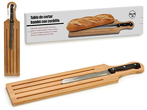 Dream Hogar Tabla para Cortar Pan con asa Bambu y Cuchillo 50x10,5 cm