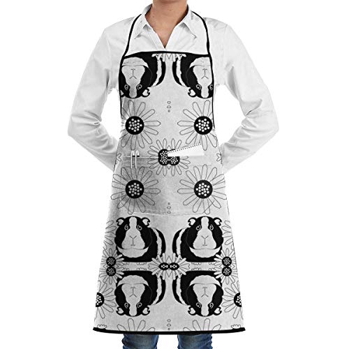 Drempad Delantal Pigs and Daisies Black White Apron Kitchen Cooking Commercial Restaurant Apron for Women and Men-Perfect for Gifts