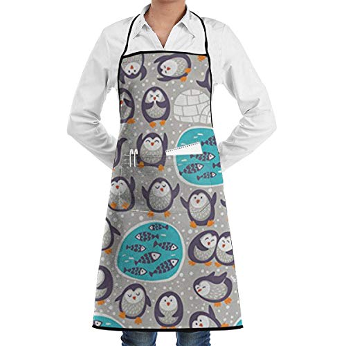 Drempad Delantal Snow Funny Penguins Apron Kitchen Cooking Commercial Restaurant Apron for Women and Men-Perfect for Gifts