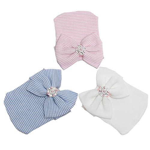 DRESHOW 3 Pcs Gorro Bebé Sombrero de Punto Niño Niña Sombrero Sombrero Grande Arco Suave Lindo Nudo Beanie de Vivero