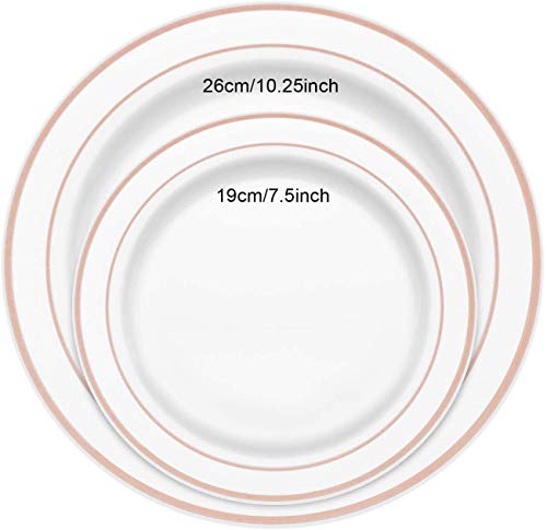 DRROT 60 Platos de Plástico Duro Desechables,Reutilizable y Reciclable Contiene: 30 Platos 26cm + 30 Platos de postres/Ensalada 19cm, Perfecto para Catering, Bodas, Fiestas y Eventos (Oro rosa)