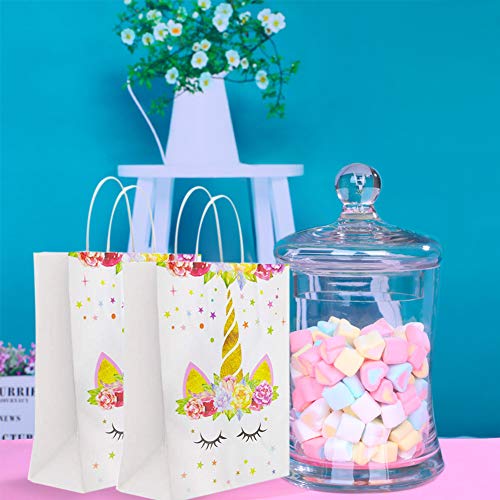 Dsaren 12 Piezas Bolsas de Fiesta Unicornios Reutilizable Bolsas de Regalo Papel con Asas Candy Bags Suministros de Fiesta de Cumpleaños