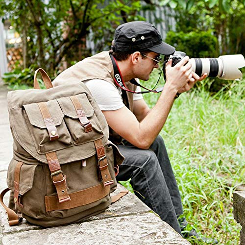 DSLR Cámara Reflex Lona Bolsos de Hombro Mochila con Tapa Impermeable y Bolsa de Depósito Interior