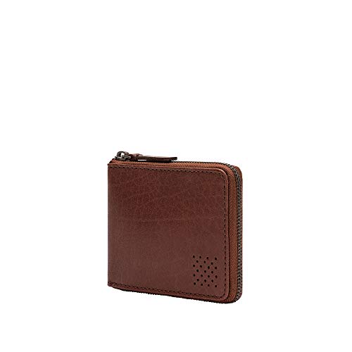 DUDU Cartera Hombre con Cremallera Zip de Piel de Búfalo Zip Around con Monedero y Tarjetero Marron