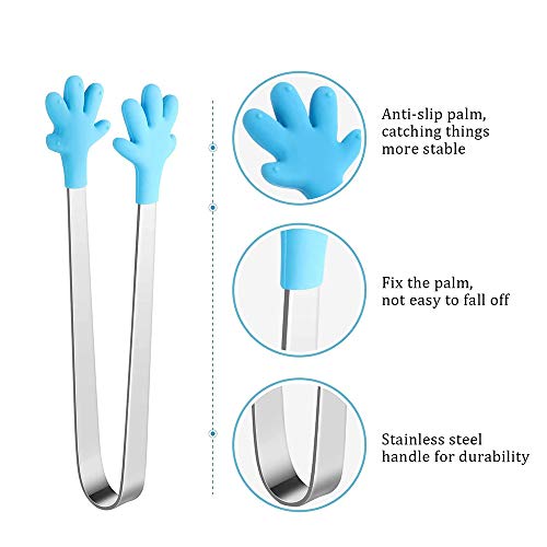 Dulau 8 Pieza Pinza Azúcar de Acero Inoxidable Pinzas para el Hielo, Pinzas de Silicona en Forma de Mano, Mini Pinzas de Cocina Pinzas Multifuncionales para Alimentos, para Bar Boda BBQ Fiesta