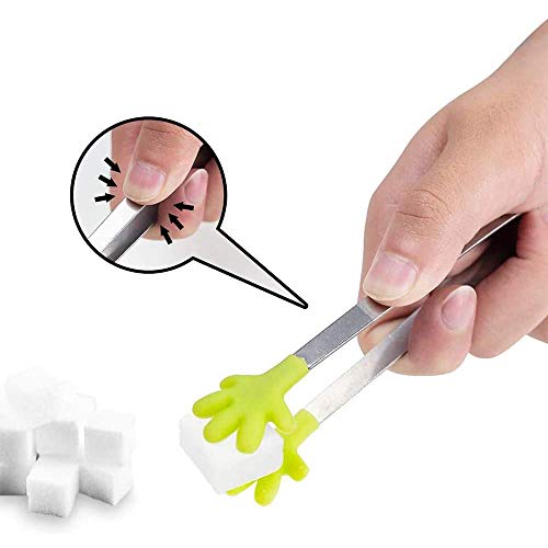 Dulau 8 Pieza Pinza Azúcar de Acero Inoxidable Pinzas para el Hielo, Pinzas de Silicona en Forma de Mano, Mini Pinzas de Cocina Pinzas Multifuncionales para Alimentos, para Bar Boda BBQ Fiesta