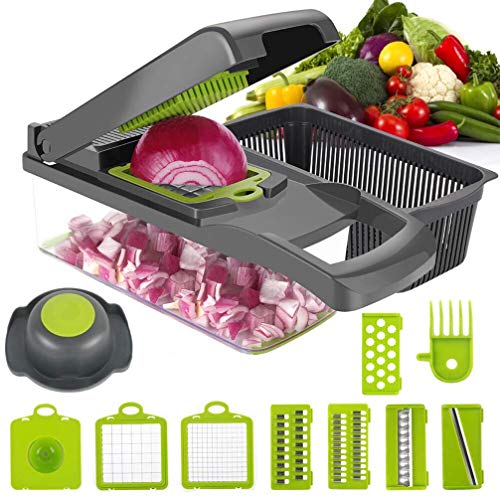 DUMAO Cortador de Verduras, Picador de Alimentos Rallador para Ensalada Mandolina Multifución para Frutas y Verduras Cuchillas de Acero Inoxidable Pica y Corta Fácilmente