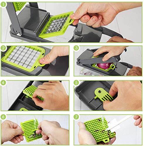 DUMAO Cortador de Verduras, Picador de Alimentos Rallador para Ensalada Mandolina Multifución para Frutas y Verduras Cuchillas de Acero Inoxidable Pica y Corta Fácilmente