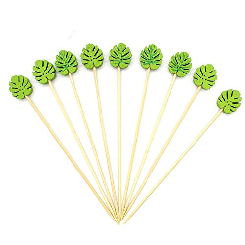 Dylan-EU 100 Piezas Palillos de Cóctel 13 cm Brochetas de Bambú Palillos de Dientes para Cócteles Pasteles Postres Frutas Aperitivos Barbacoas Cumpleaños Fiestas - Hoja Verde