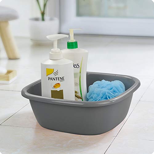 Dynko Lavabo Cuadrado de Plástico, Barreños Pequeños, Gris, Set de 4