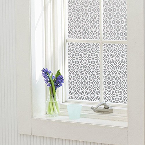 EASEHOME Vinilo Ventana Autoadhesiva Pegatina de Ventana Cristal Película Decorativa Papel Adhesivo Láminas Electrostatica Film Estática Opaco 17.3"x78.7"(44x200cm), Patrón de Encaje