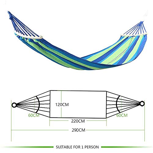 EASY EAGLE Hamaca Colgante de Tela con 60CM Travesaños de Madera, 220x120CM Hamacas Grande para Jardín Acampada Exterior, 300KG Carga, Rayas Azul-Verdes