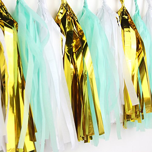 Easy Joy Decoración Verde Chic, Fan Paper Tassel Borla Decoration Menta para La Fiesta de Cumpleaños Aniversario Wedding Partido Verano Carnaval, Menta