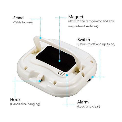 eBoot Magnético Digital Temporizador De Cocina con Alarma Ruidosa y Pantalla LCD Grande (Blanco Azul)
