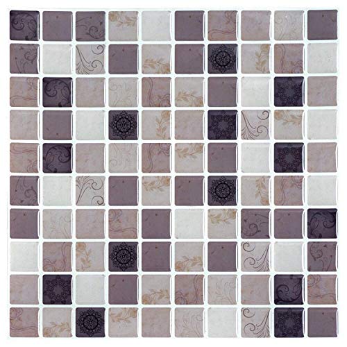 Ecoart 6 Piezas Decorativos Adhesivos para Azulejos Pegatina de Pared, Azulejos de Gel, Diseño de Mosaico con Motivo, Efecto 3D, Cenefa Autoadhesivo, para Baño y Cocina, (Color de la Tierra)