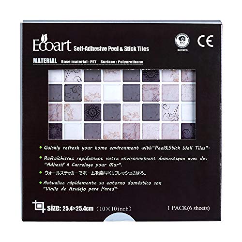 Ecoart 6 Piezas Decorativos Adhesivos para Azulejos Pegatina de Pared, Azulejos de Gel, Diseño de Mosaico con Motivo, Efecto 3D, Cenefa Autoadhesivo, para Baño y Cocina, (Color de la Tierra)