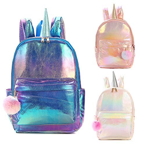 Einsgut - Mochila holográfica de Piel sintética con Espejo, Reflectante, para niñas, jóvenes Polvo sinónico.