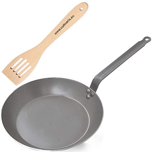 Eisenpfanne de Buyer Carbone Plus Lyonnaise - Sartén con espátula de Madera (28 cm)