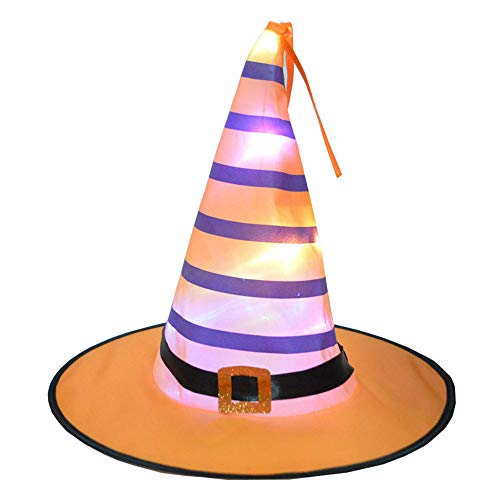 EKUPUZ - Sombrero de bruja con luces brillantes para Halloween, sombrero de bruja para exteriores luminoso, sombrero de bruja, decoración LED con cuerda