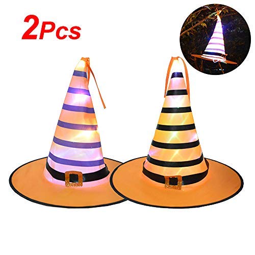 EKUPUZ - Sombrero de bruja con luces brillantes para Halloween, sombrero de bruja para exteriores luminoso, sombrero de bruja, decoración LED con cuerda