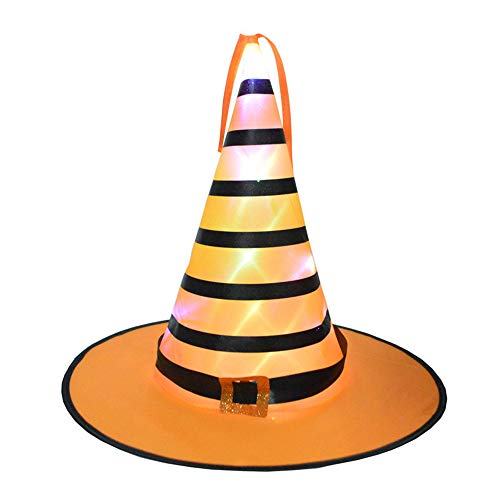 EKUPUZ - Sombrero de bruja con luces brillantes para Halloween, sombrero de bruja para exteriores luminoso, sombrero de bruja, decoración LED con cuerda