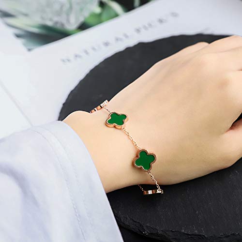 El Acero De Titanio No Deja Caer El Brazalete De Color Versión Coreana Femenina De La Estudiante De Personalidad Mori Pulsera De Oro Rosa De Miel. Pulsera verde de trébol de cuatro hojas -5#