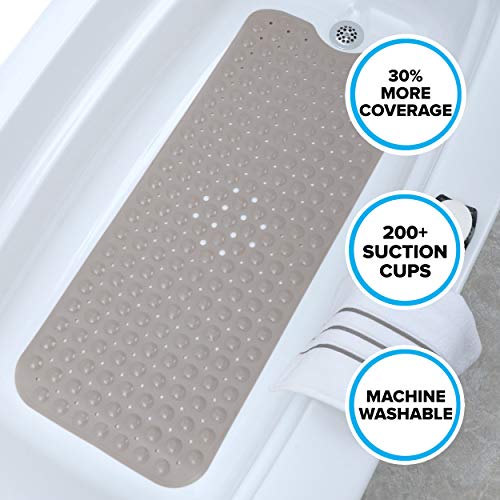 El tapete de baño extralargo SlipX Solutions agrega una tracción Antideslizante a Las tinas y duchas: ¡30% más Que Las esteras estándar! (200 Ventosas, 99 cm de Largo - Cobertura extendida, Bronceado)