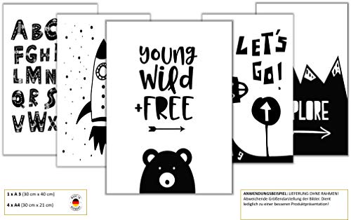 ELAFI Set de 3 Carteles para habitación Infantil A4 sin Marco | Cartel Infantil de Estilo escandinavo | Póster de bebé para habitación de bebé | Imágenes para niñas y niños.