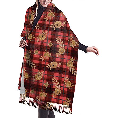 Elaine-Shop Gold Rose Holiday Tartan Xs Chal Wrap Bufanda cálida de invierno Cape Cashmere Scarf Wrap