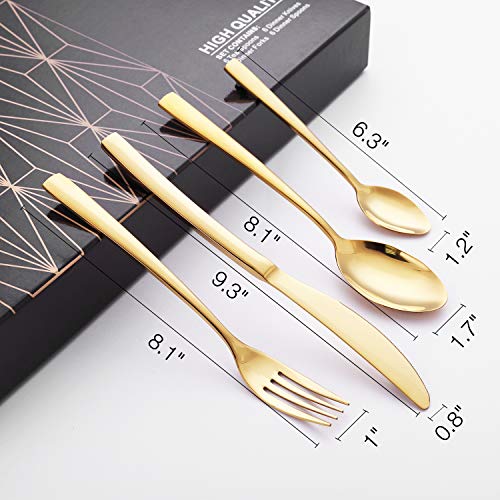 Elegant Life JJuego de Cubiertos de Oro de 24 Piezas, Vajilla para 6 Personas, Acero Inoxidable, para Cocina, Restaurante, Fiesta, Regalo, con Caja de Regalo de Madera