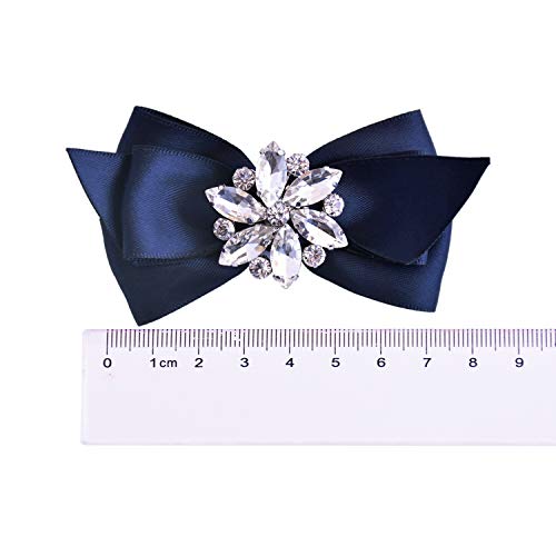 Elegantpark 2 Pares Azul Marino Clips de Zapatos Decorativos Arco de Cristal Joyas Zapatos Decoración Encantos Accesorios Del Banquete de Boda