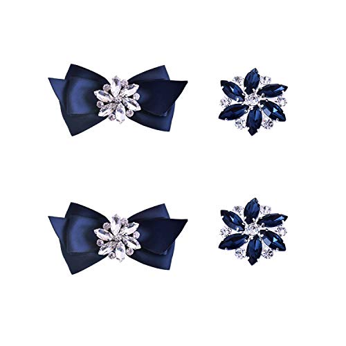 Elegantpark 2 Pares Azul Marino Clips de Zapatos Decorativos Arco de Cristal Joyas Zapatos Decoración Encantos Accesorios Del Banquete de Boda