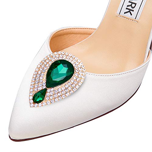 Elegantpark FL Diseño de gotitas de agua Clips de zapatos Joyería Decoraciones Encantos Accesorios del banquete de boda Verde 2 piezas