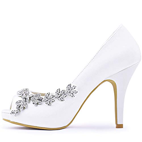 ElegantPark HP1560IAC Mujer Plataforma Peep Toe Tacón Aguja Satin Zapatos De Novia Blanco EU 39