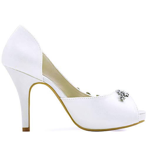 ElegantPark HP1560IAC Mujer Plataforma Peep Toe Tacón Aguja Satin Zapatos De Novia Blanco EU 39