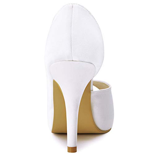 ElegantPark HP1560IAC Mujer Plataforma Peep Toe Tacón Aguja Satin Zapatos De Novia Blanco EU 39