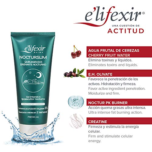 Elifexir Nocturslim - Gel Lipoescultor Noche | Reductor de Grasa Localizada | Drenante Retención de Líquidos | Quemagrasas 200ml