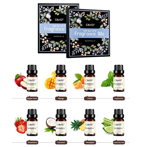 Elite99 Aceites de Fragancia, Aceites Esenciales para Humidificadores, Aceites de Aromaterapia de Frutas, Manzana, Mango, Agrios, Menta, Fresa, Coco, Piña y Limón, 10ML