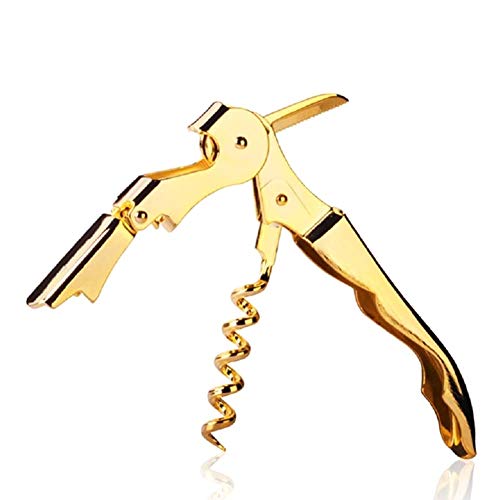 Elitemill Sacacorchos, Sacacorchos Vino Abrebotellas Profesional de Acero Inoxidable Mango Madera Metalizado Cutte , Chapado en Oro Doble Bisagra Camareros Llave Fiesta