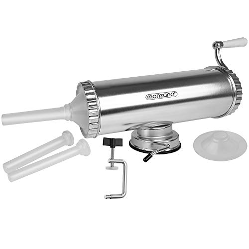 Embutidora de Salchichas Manual en aluminio con Ventosa de Sujeción - cantidad de llenado 2,5 kg - 3 tubos de distintos grosores (12 mm, 16 mm, 20 mm)