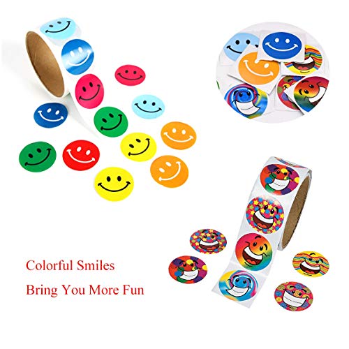 Emoji Sonrisa Pegatina,Xiuyer Grandes Colorido Smiley Etiquetas Engomadas de Recompensa Feliz Ronda Pegatinas Fiesta Regalos de Navidad Smile Stickers para Niños el Profesor(38 * 38mm, 2 Rollos)