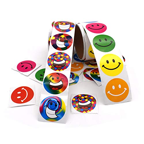 Emoji Sonrisa Pegatina,Xiuyer Grandes Colorido Smiley Etiquetas Engomadas de Recompensa Feliz Ronda Pegatinas Fiesta Regalos de Navidad Smile Stickers para Niños el Profesor(38 * 38mm, 2 Rollos)