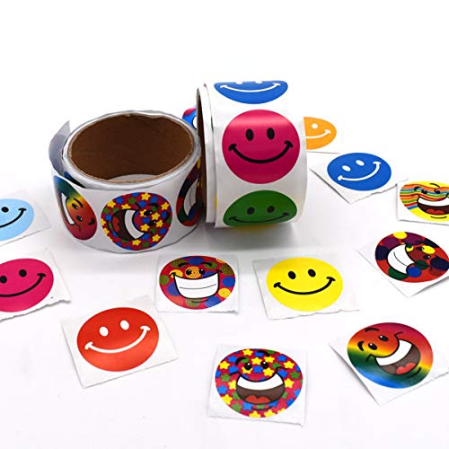Emoji Sonrisa Pegatina,Xiuyer Grandes Colorido Smiley Etiquetas Engomadas de Recompensa Feliz Ronda Pegatinas Fiesta Regalos de Navidad Smile Stickers para Niños el Profesor(38 * 38mm, 2 Rollos)