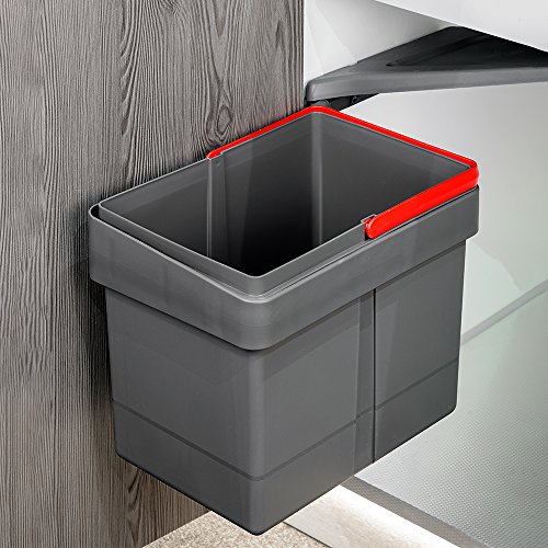 Emuca 8935423 Contenedor de basura incorporado para gabinete con tapa automática, gris antracita, 15 litros