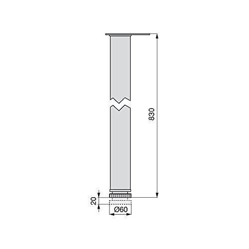 Emuca - Patas de mesa regulables Ø60x830mm, kit de 4 patas de acero, altura regulable 830-850mm, acabado gris metalizado