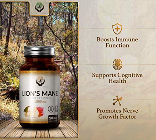 EN Melena de Leon 1000mg por Porcion | 90 Capsulas Veganas de Alta Potencia | Lions Mane Nootropicos | Sin OGM, Gluten, Lacteos o Alergenos